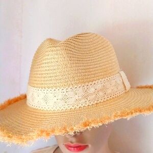 Summertime Straw Hat Paper 100% Natural Eyelashing  Cream Lace Band NEW
